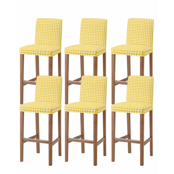 Yellow Bar Stool Covers Set of 6, Country French Rustic Buffalo Plaid Modern Art Stretch Washable Bar Chair Covers with Backs, Removable Pub Counter Height Chair Cover for Kitchen Dining Room Cafe