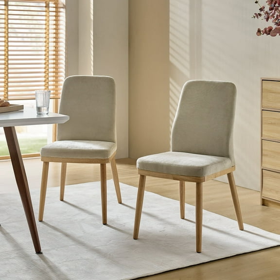 Upholstered Dining Chairs Armless Side Chairs Set of 2 High Back Solid Wood Legs Living Room Kitchen Beige