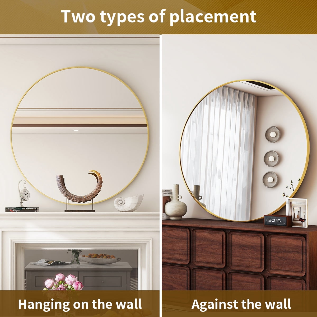 Easy4Home 30 Inch Round Wall Mirror Aluminum Alloy Framed Circle Bathroom Mirror Wall Mounted, Gold