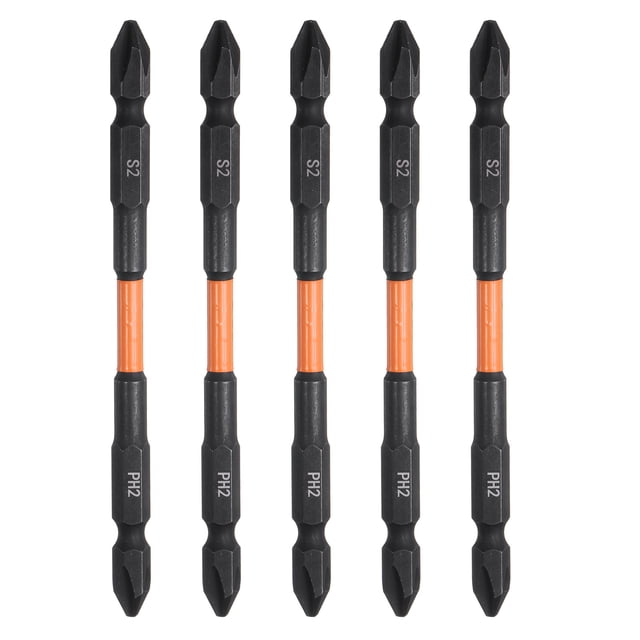 Uxcell 5 piezas de destornillador Phillips de impacto resistente, puntas de poder de 6.35 mm PH2, vástago hexagonal de 1/4".