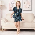 thumbnail image 3 of Silky Satin Kids' Pajama Set Breathable & Smooth Unisex Button-Down Pajamas Black Cats and Mystical Symbols, 3 of 8