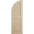 thumbnail image 2 of Ekena Millwork 15"W x 50"H (35" Low Side) Timberthane Sandblasted Two Equal Louver w/Quarter Round Arch Top Faux Wood Shutters (Per Pair), Primed Tan, 2 of 6