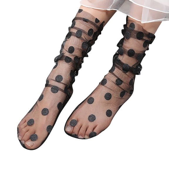Socks for Women Helii Casual Fashion Sweet Boho Polka Dot Sheer Ankle Socks Lightweight Breathable Soft Y2K Vacation Travel Wear Trendy (Black)