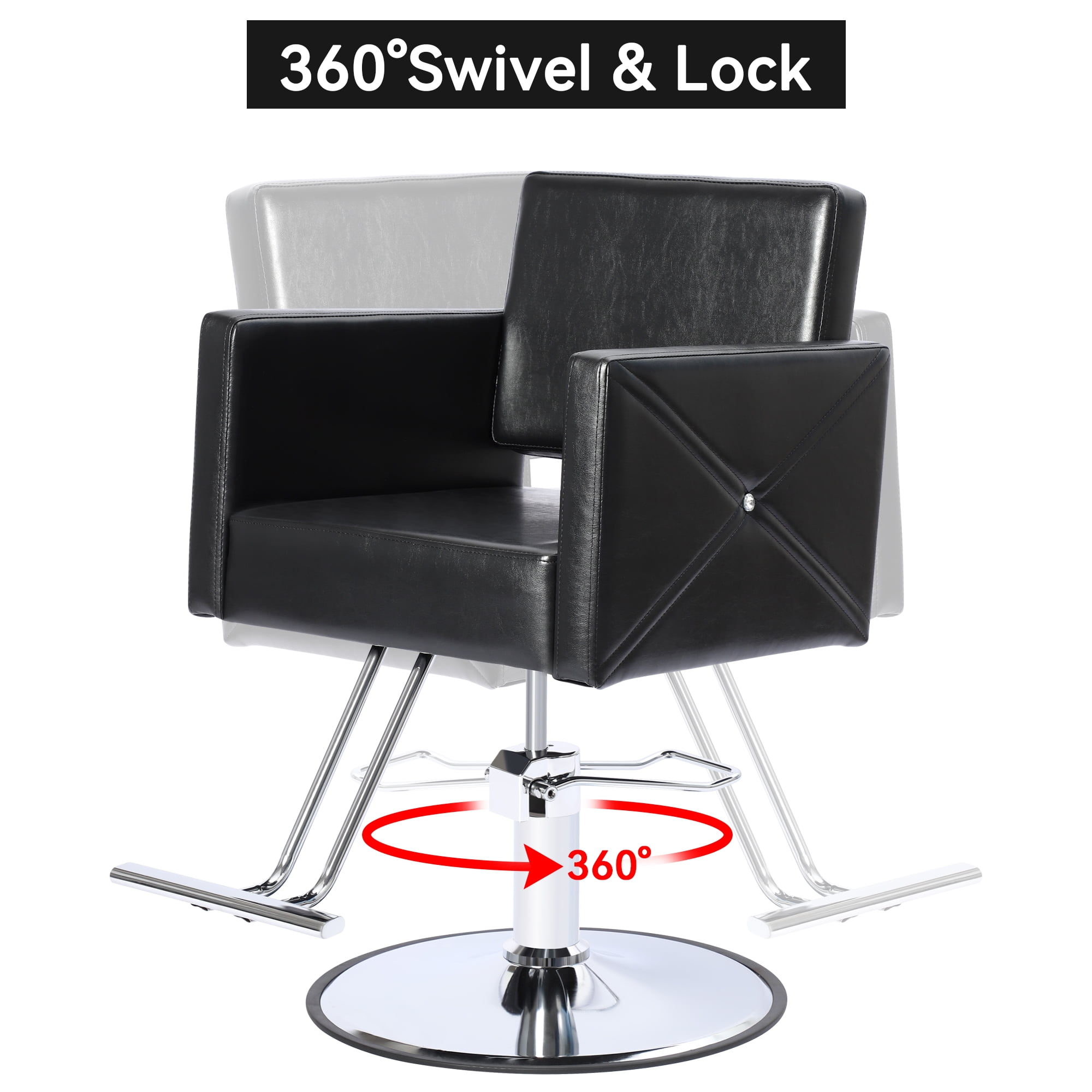 Kigoty Adjustable Hair Stylist Chair with Foot Rest, Round Base, 23.42" L, Black