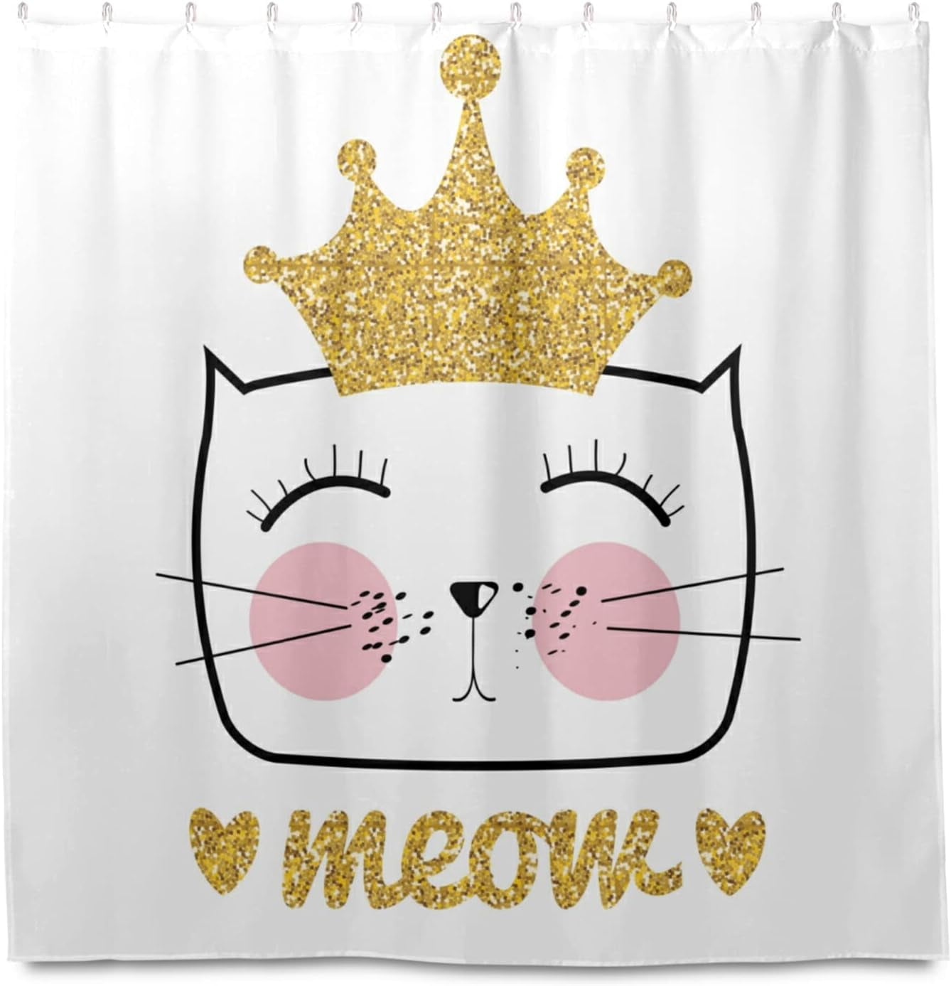 SPXUBZ Golden Crown Lovely White Cat Shower Curtain Waterproof Fabric Washable Bathroom Shower