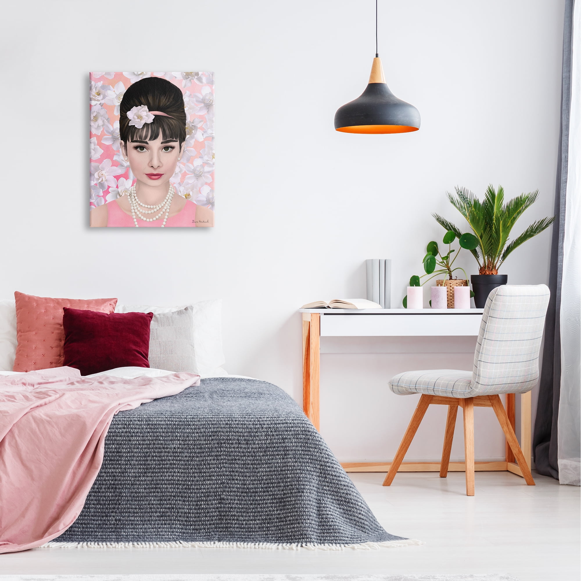 Stupell Industries Audrey Hepburn Polished Fashion Accessories Floral Pattern Graphic Art Gallery Wrapped Canvas Print Wall Art, Design by Diane Neukirch