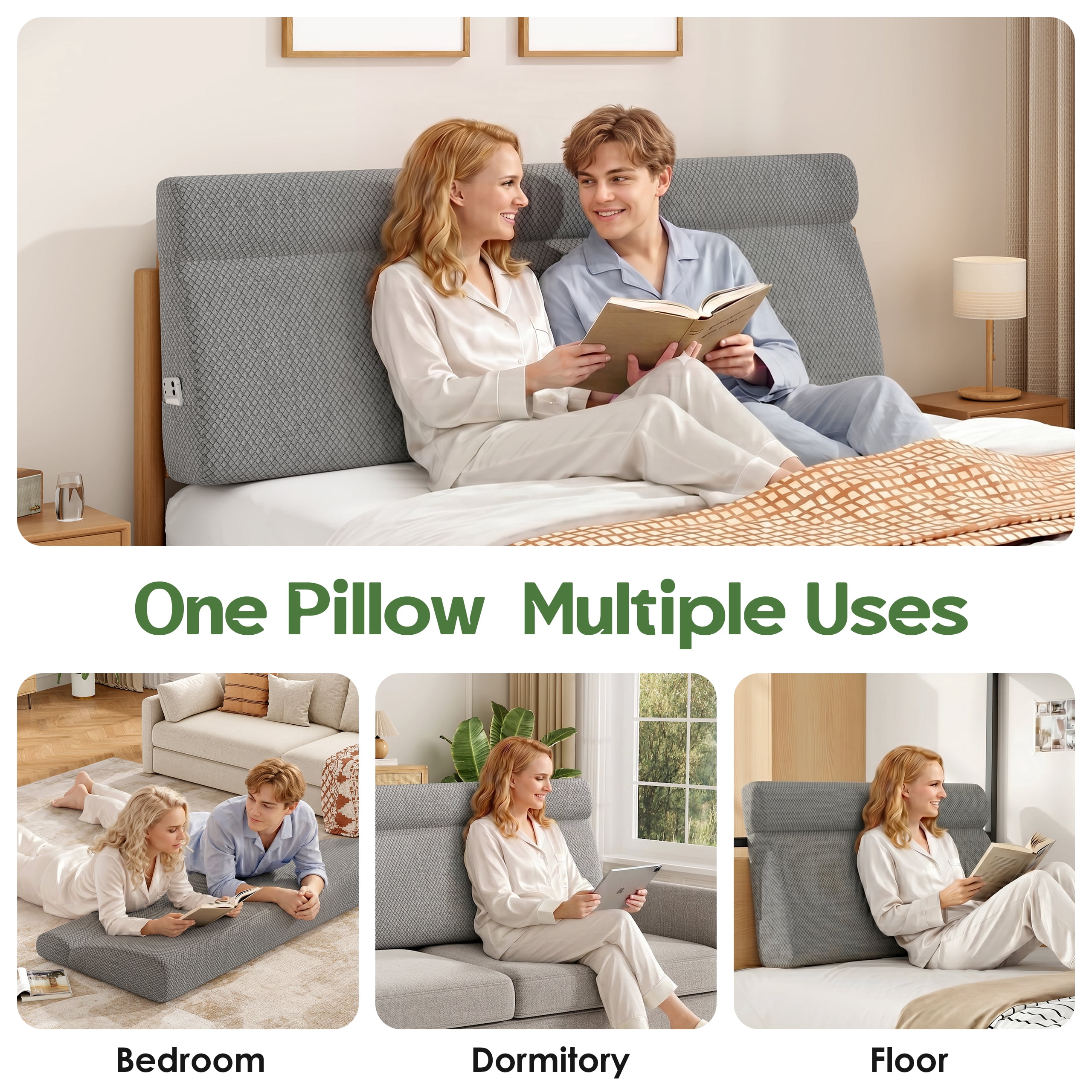 Someet Upholstered Foam Headboard Queen Bed, Wedge Pillow Headboards with Removable Cover,  Ergonomic Head Board, Fabric Gray