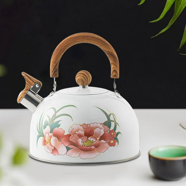 Hervidor de agua portátil con silbato y mango de madera, gran capacidad de 3 l, para uso doméstico, hervidor de agua con sonido, tetera para café, té,
