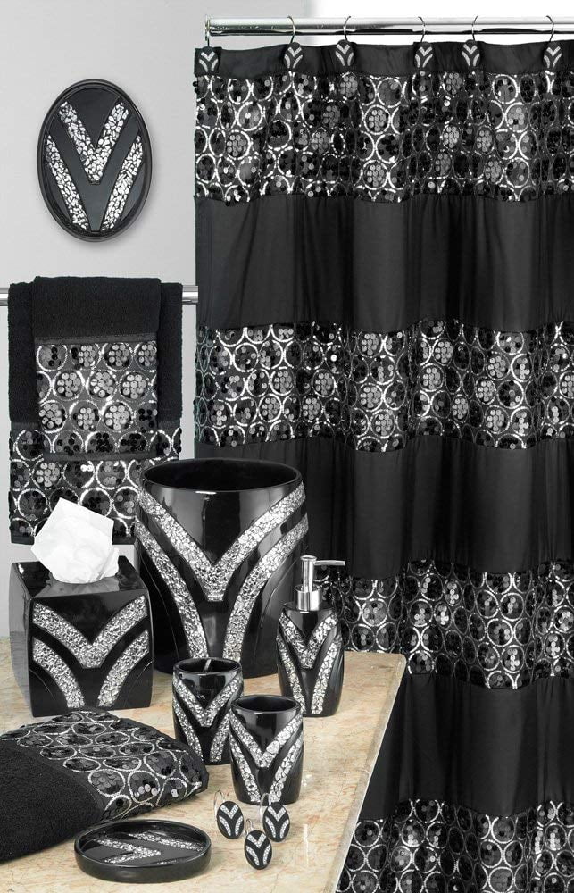 Sinatra Black Bath Accessories 3 Piece Towel Set Bath Towel Set (Bath Towel, Hand Towel, Wash Cloth)
