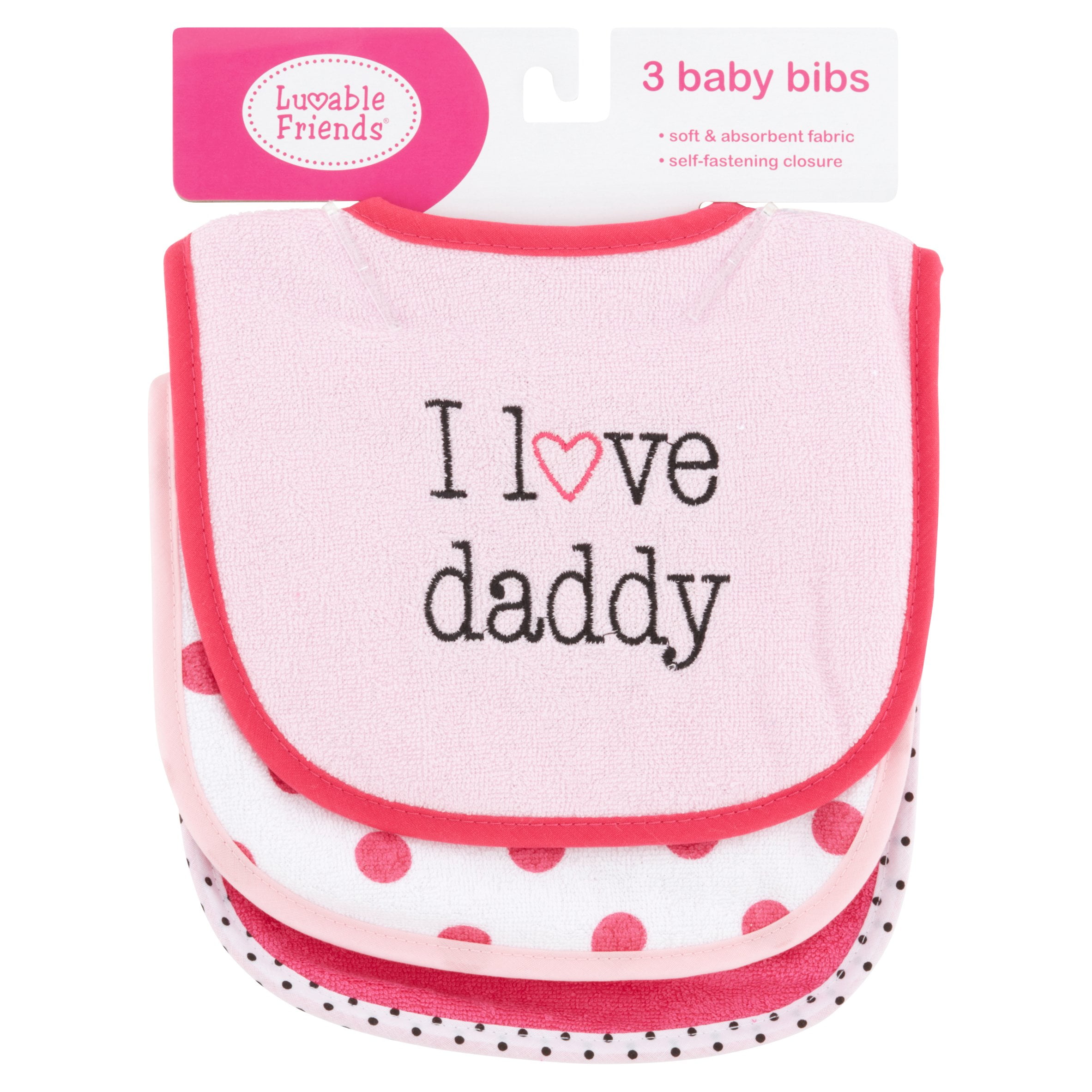 Luvable Friends Baby Boy and Girl Drooler Bibs, 3-Pack - Girl Dad