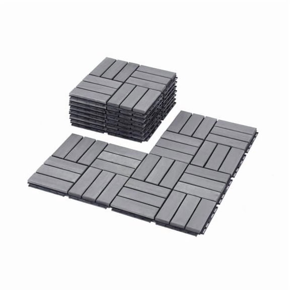 30 PCS Interlocking Deck Tiles Checker Pattern  12” x 12” Square Light Gray Acacia Hardwood Outdoor Flooring for Patio  Bancony  Pool Side