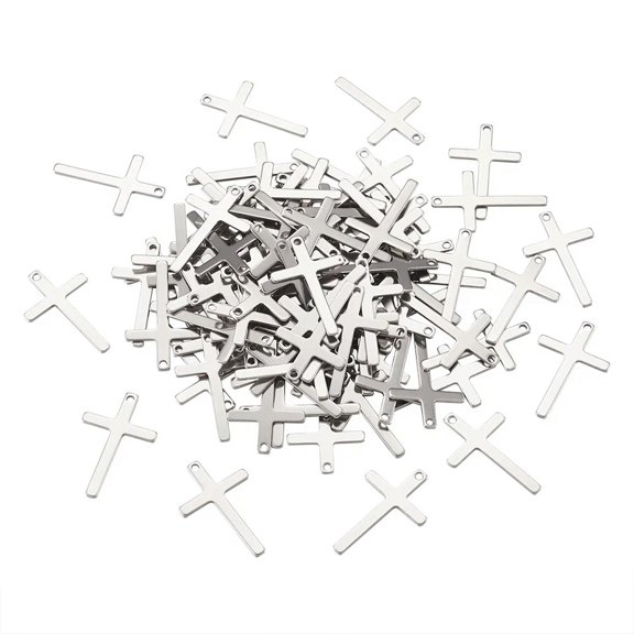 U8MO 100pcs 304 Stainless Steel Cross Pendants Smooth Mini Metal Charms Craft 25x16mm