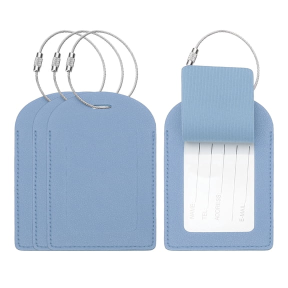 Luggage Tags, Grey Blue Airplane Essentials with Metal Cable, 4 Pcs