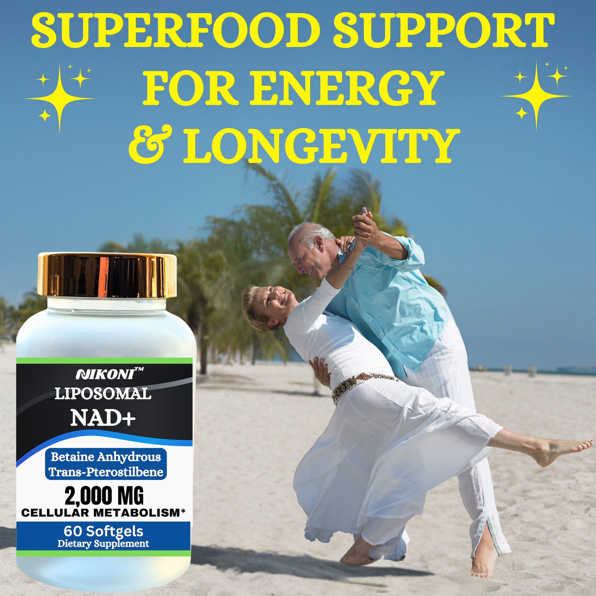 Nikoni Liposomal NAD+ 2000 mg Supplement with Betaine, Boosts Energy & Metabolism, 120 Softgels