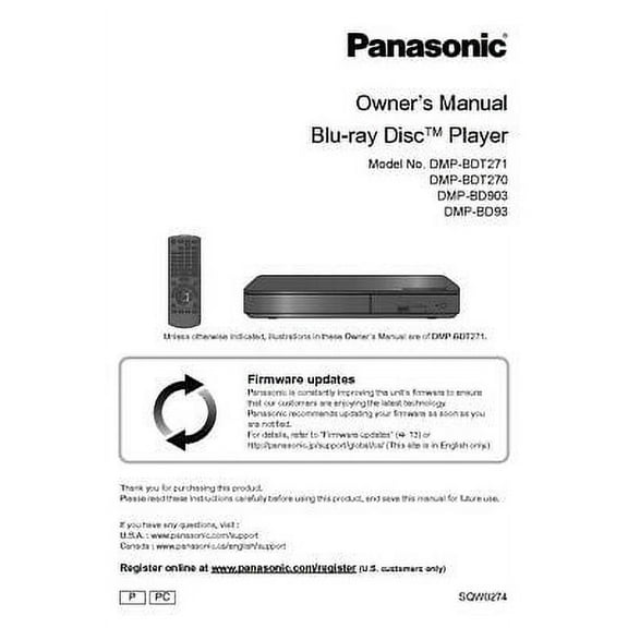 Panasonic DMP-BD93 DMP-BD903 DMP-BDT270 DMP-BDT271 Blu-ray Player Manual REPRINT