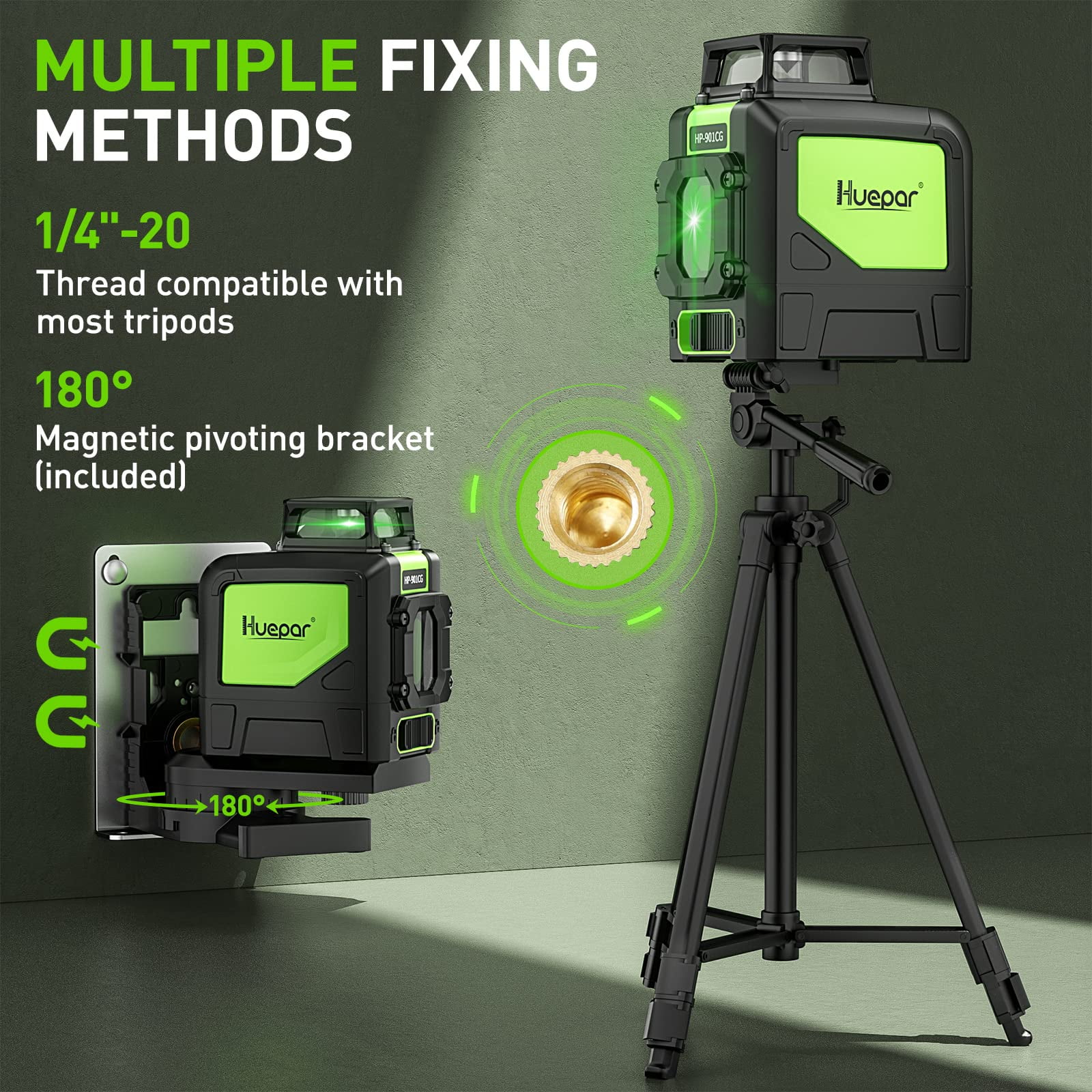 Self-Leveling Laser Level, Green Beam Cross Line Laser Level Tool with Pulse Mode, 360 Magnetic Pivoting Base and Laser Target Plate