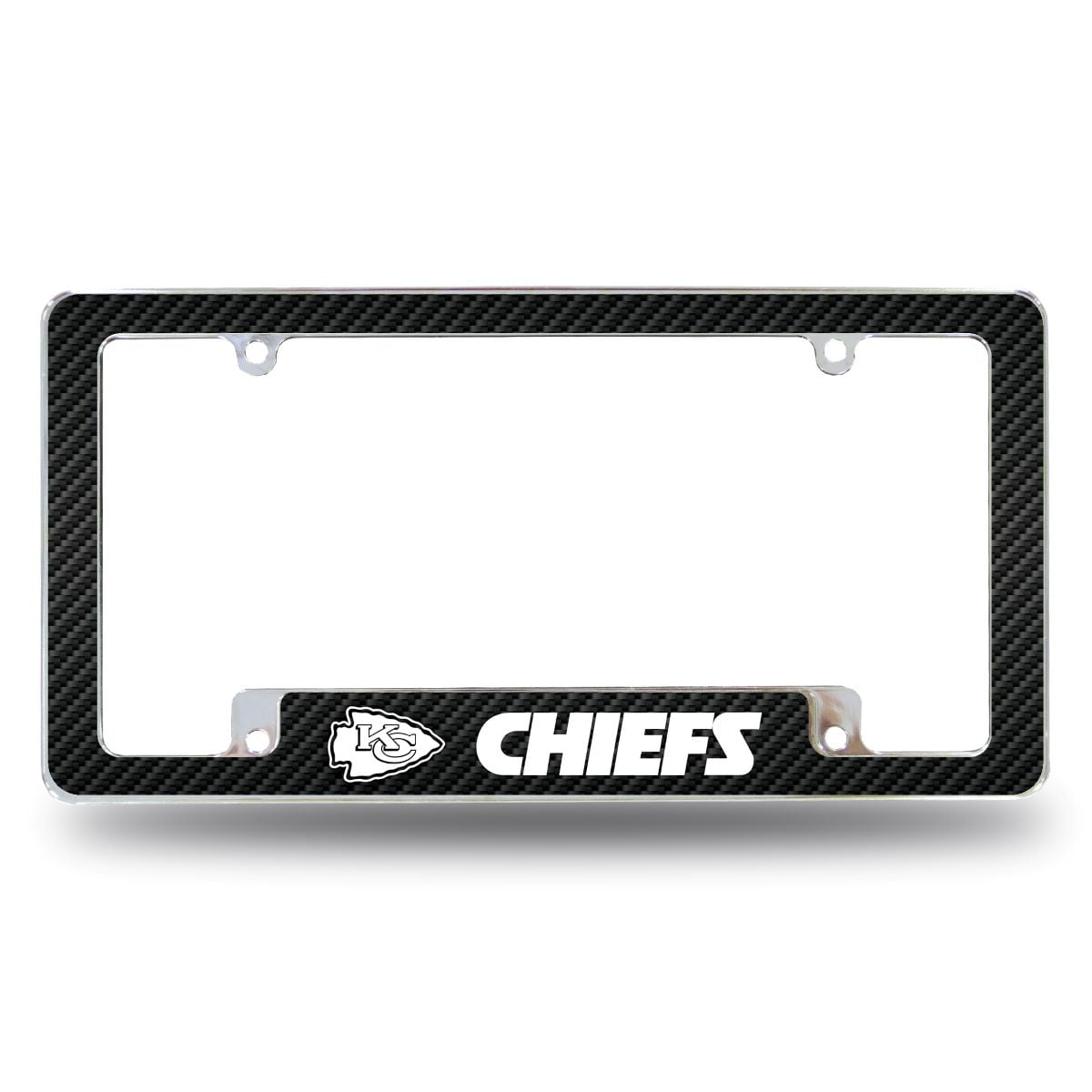 Kansas City KC Chiefs Chrome Metal License Plate Frame with Carbon