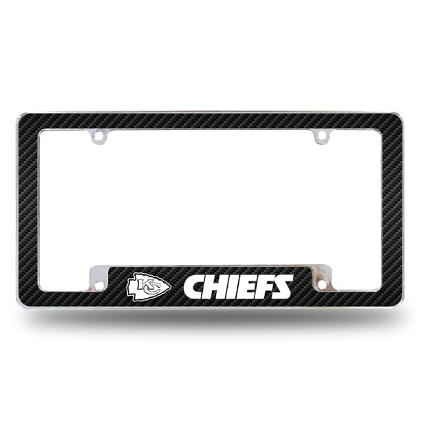 Kansas City KC Chiefs Chrome Metal License Plate Frame with Carbon