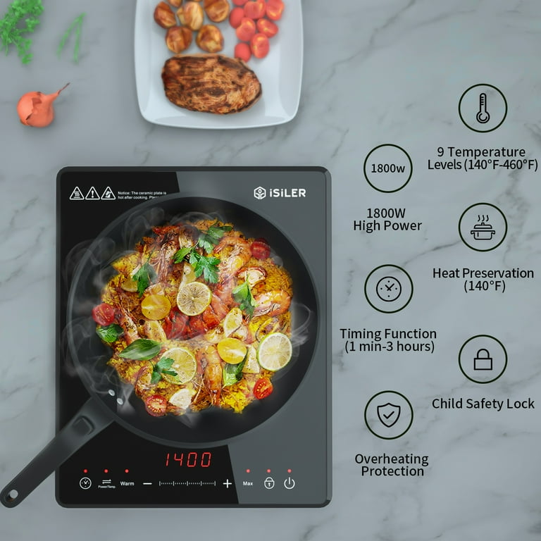 CIARRA CATIH1 1800W Portable Induction Cooktop, Ultra Slim Single Electric  Countertop Burner with Sensor Touch and Digital timer ETL Approved