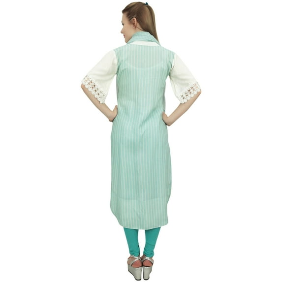 Bimba Women Designer White High Low Straight Kurti Dress With Printed Scarf - 22
