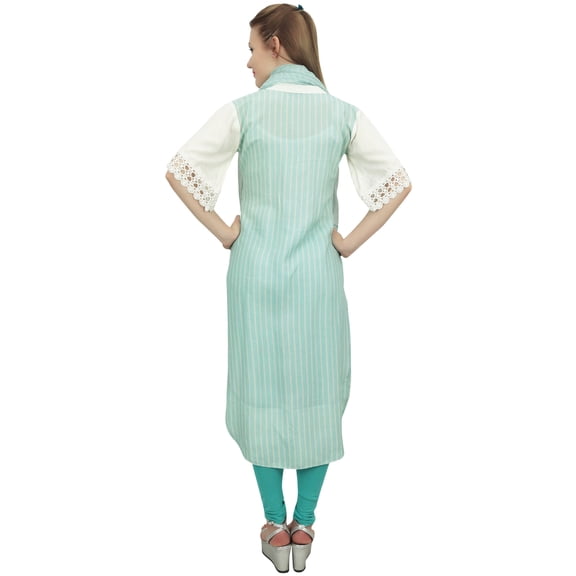 Bimba Women Designer White High Low Straight Kurti Dress With Printed Scarf - 18