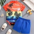 thumbnail image 6 of CAICJ98 Baby Boy Hawaiian Outfit Baby Boy Summer Clothes Tropical Floral Short Sleeve Shirt + Shorts Beach Vacation Clothes (Orange,0-3 Months), 6 of 9