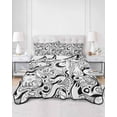 thumbnail image 2 of Quilts King Size Bedding Set, Black Cartoon Cats Lightweight Quilted Comforter, Modern Abstract Art Striped Cats Soft Reversible Bedspread Coverlet with Pillow Covers for All Season, 96" x 106", 2 of 7