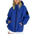thumbnail image 2 of Long Sleeve Casual Loose Outerwear New Rain Jacket for Women Loose Waterproof Lightweight Raincoat Hiking Windbreaker Outerwear with Hood Trench Coat Blue L, 2 of 8
