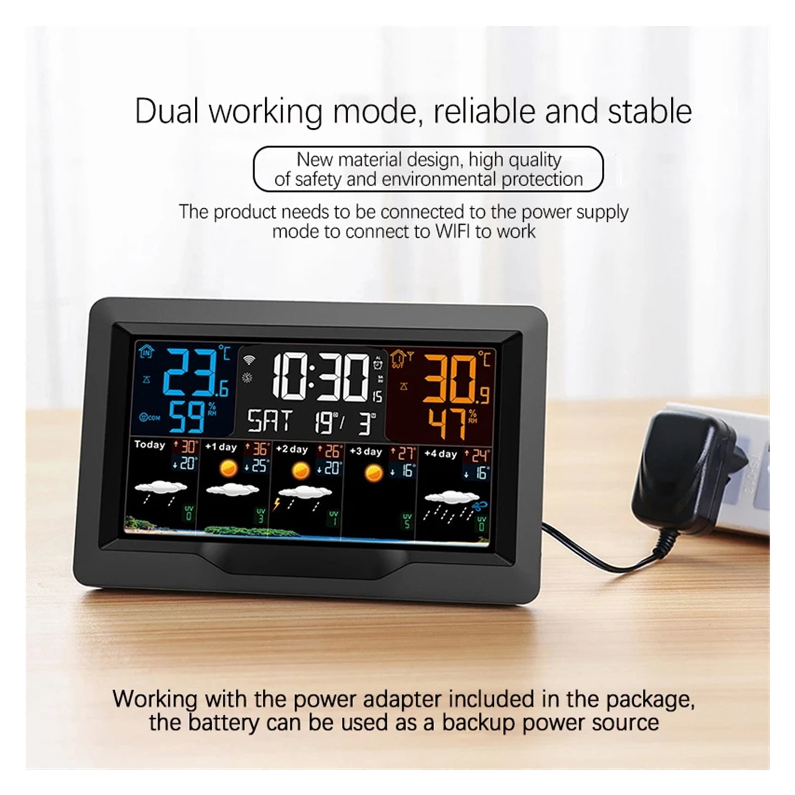 WIFI Smart Weather Station Color Screen APP Control Weather Alarm Clock Indoor and Outdoor