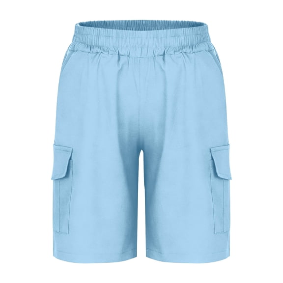 CYRBOKO Boys' Cargo Shorts, Casual Elastic Waist Pockets-Baggy Gift Summer Shorts Blue Size 10-12 T