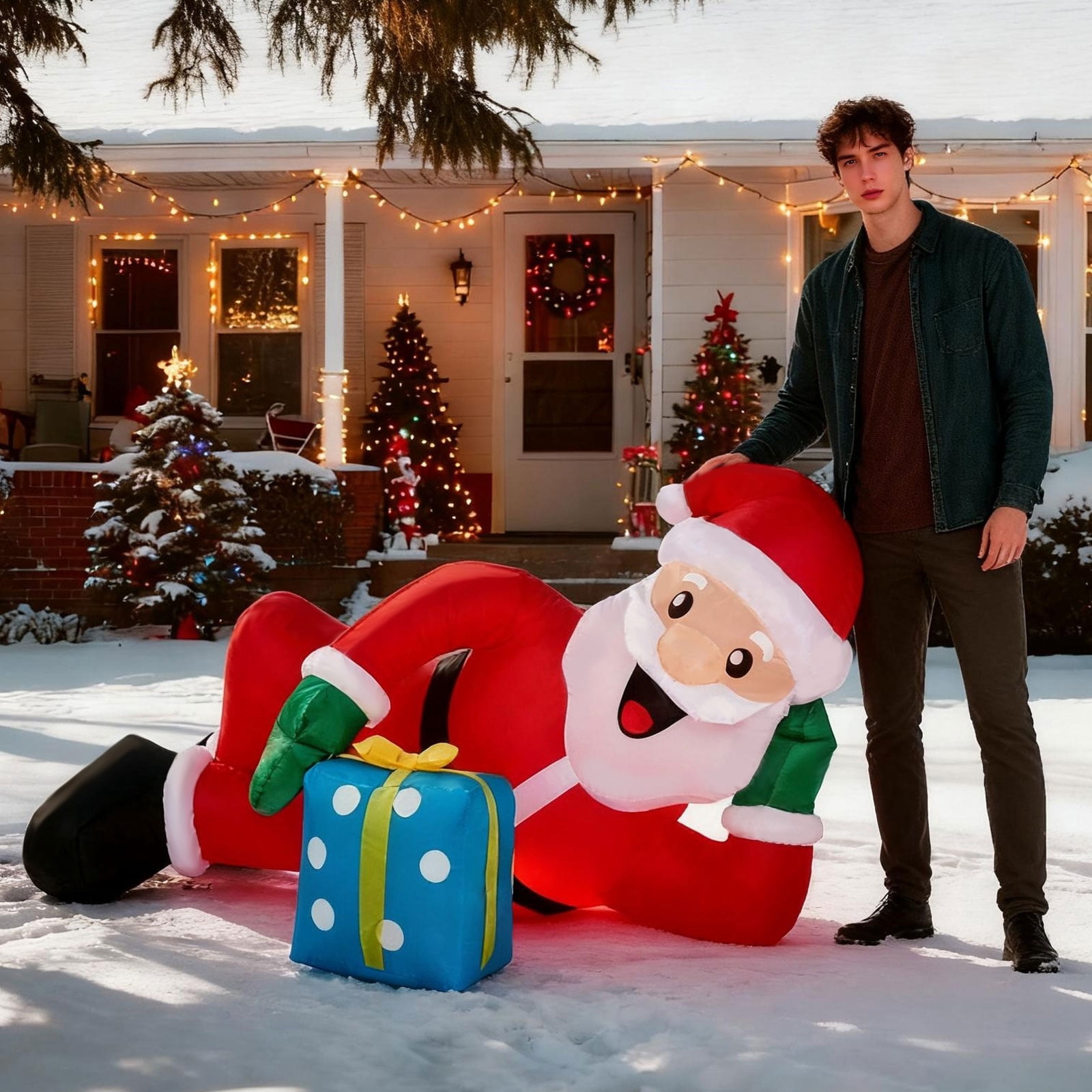 Astoutdoor 7 ft Lighted Christmas Inflatable Decoration, Santa Lying on Floor with Built-in LED Lights, Blow Up Yard Decor for Holiday Front Yard Lawn Garden