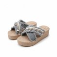 thumbnail image 4 of Samdudou Womens Summer Shoes Frayed Edge Criss Cross Strap Slide Platforms Shell Beaded Embellished Thick Sole Casual Open Toe Boho Footwear for Walking, 4 of 6