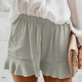 thumbnail image 2 of Women Plus Size Comfy Casual Elastic Waist Pure Color Shorts Summer Beach Lightweight Ruffle Short Pants with Pockets, 2 of 7