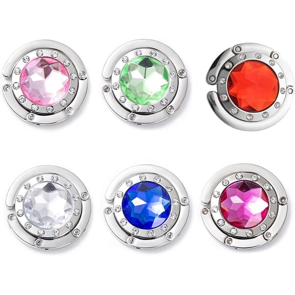Crystal Alloy Handbag Hook for Table, Portable Folding Purse Holder, 6 Pcs 6 Colors