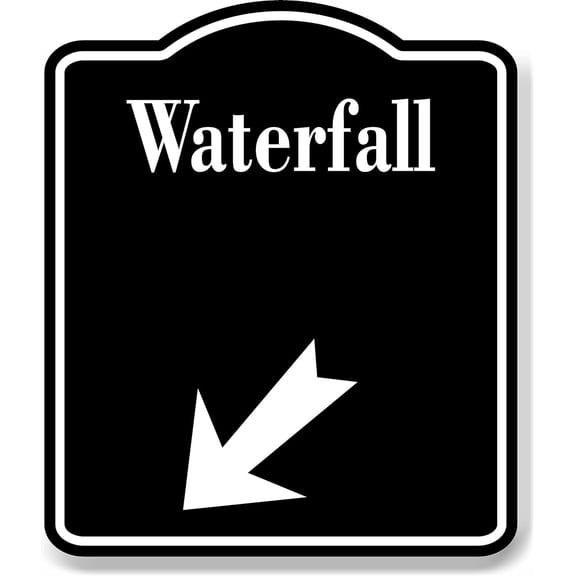 Waterfall 45 degree Down Left Arrow BLACK Aluminum Composite Sign, 8.5"x10"