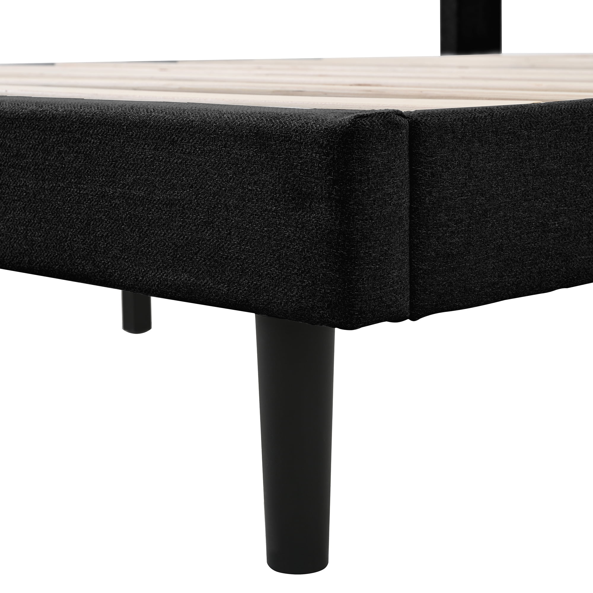 Queen Size Platform Bed Frame with Wingback Upholstered Headboard, Sturdy Wooden Slats Support, Easy to Assembly, Black