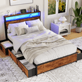thumbnail image 3 of Satifur Full Bed Frame with 6 Storage Drawers, Metal Platform Bed Frame with 2-Tier Storage Headboard & LED, Built in Charging Station, Noise-Free, No Box Spring Needed, Rustic Brown, 3 of 11