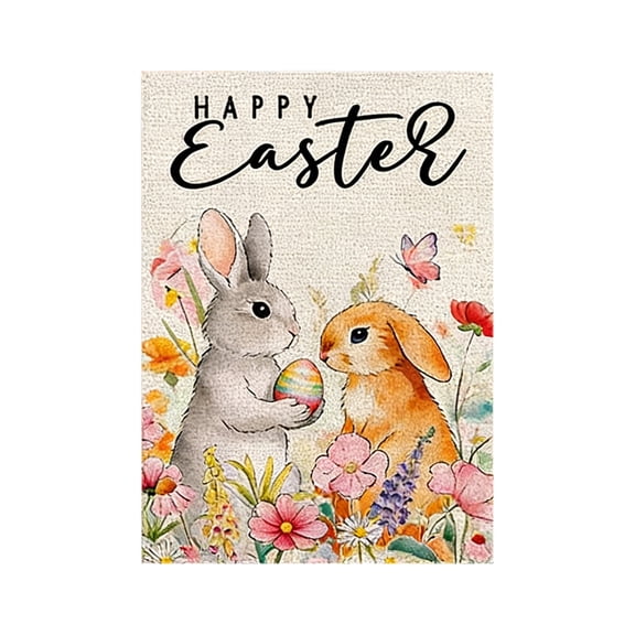 A Easter Garden Flag Double Sided Outdoor Decoration Spring Yard Patio Burlap Banner for Easter Basket Fillers and Home Party 17.7X11.8 Inches Flax Linen