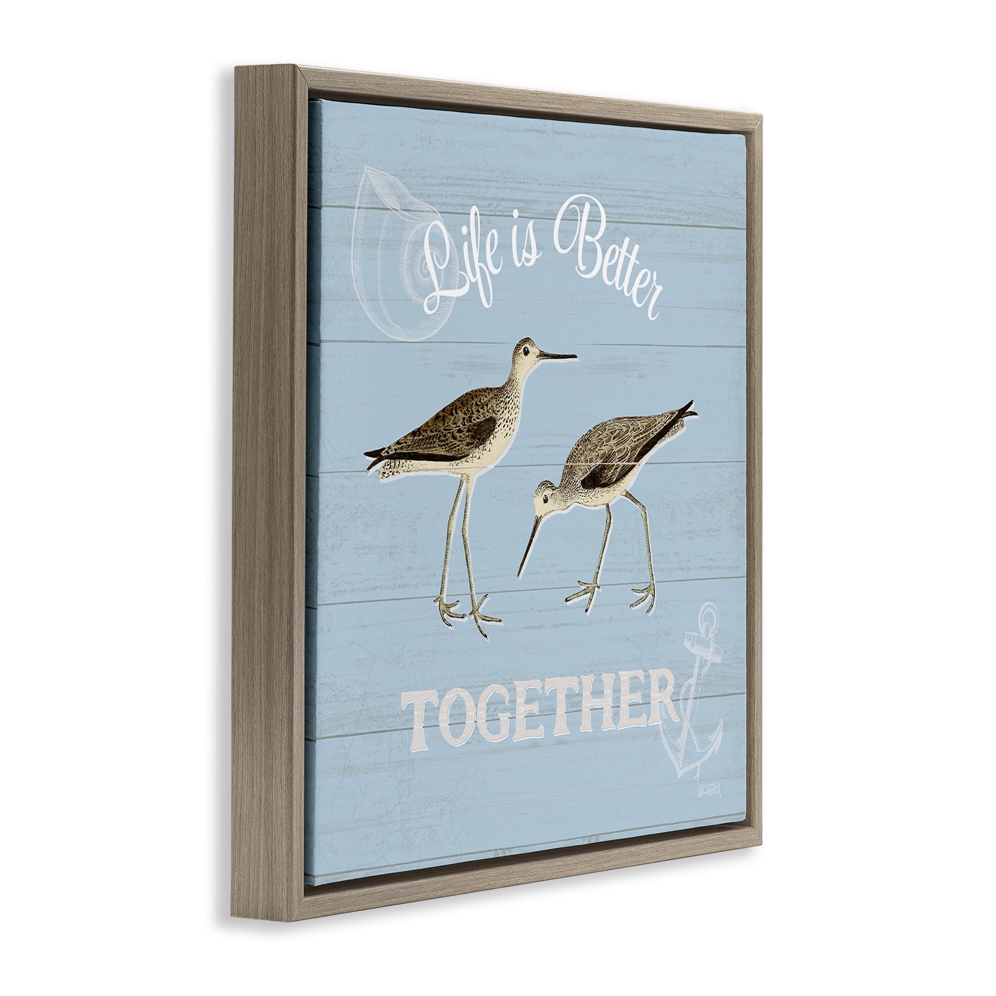 Stupell Industries Better Together Coastal Sandpipers Animals & Insects Painting Brown Floater Framed Canvas Art Print Wall Art, 25 x 25