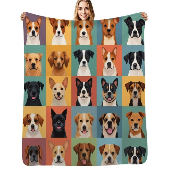 Cute Dog Sketch Flannel Blanket Warm Soft Bedding Throws Winter Camping Chair Sofa Bed