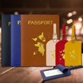 thumbnail image 1 of Juego de pasaporte de cuero de PU con etiqueta de equipaje de bronce y mapa, juego de soporte para pasaporte, 1 of 5
