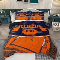 Homewish Rugby Lover Queen Comforter Set,Football Sport Theme Bedding Sets,Orange Deepblue Bedding Comforter Set For Teens,Ultra Soft Home Decor Reversible,3-Piece
