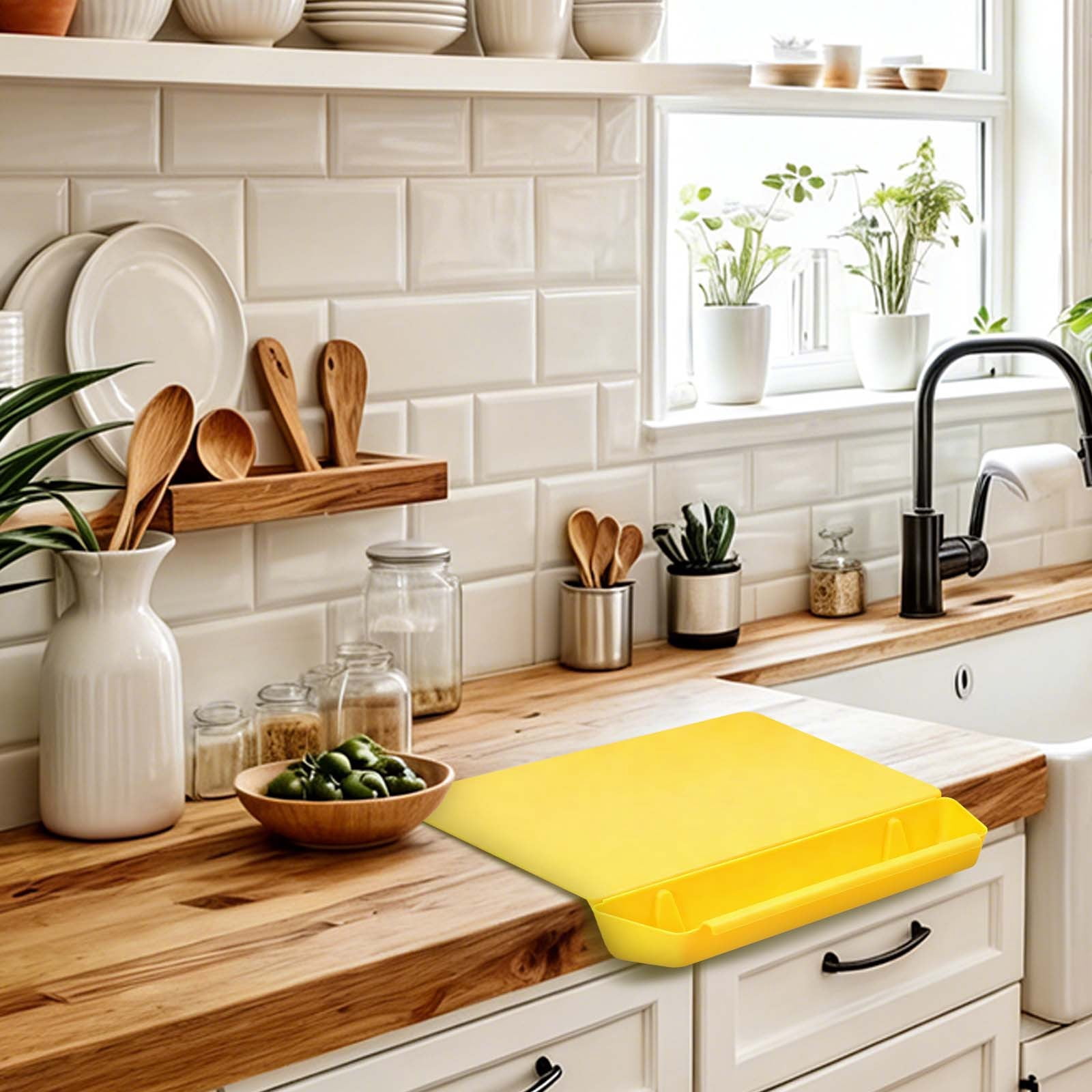 Plastic Cutting Board With Storage Bags,11x14 Inch 2-In-1 Non-slip Cutting Board With Removable Storage for Kitchen Vegetable and Fruit Meal Prep Deck For Food，Dishwasher Safe(Yellow)