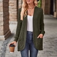 thumbnail image 2 of GPOECD Women Fall Solid Color Open Front Cardigan Lightweight Long Sleeve Pure Color Slim Fit Cardigan Outerwear with Pockets D-Army Green,L, 2 of 9