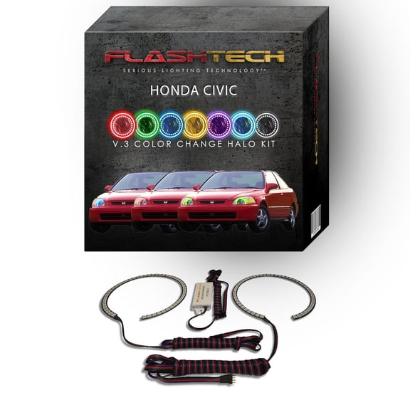 Flashtech RGB Multi Color Changing LED Halo Ring kit for 1992-1995 Honda Civic Headlights