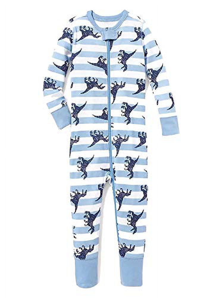 Old Navy Toddler Boy s Blue Striped Dinosaur Footless Cotton Pajama Sleeper Size 4T Walmart