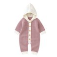 thumbnail image 2 of Dyfzdhu Infant Boys Girls Romper Patchwork Warm Knitted Sweater Baby Hooded Jumpsuit, 2 of 8