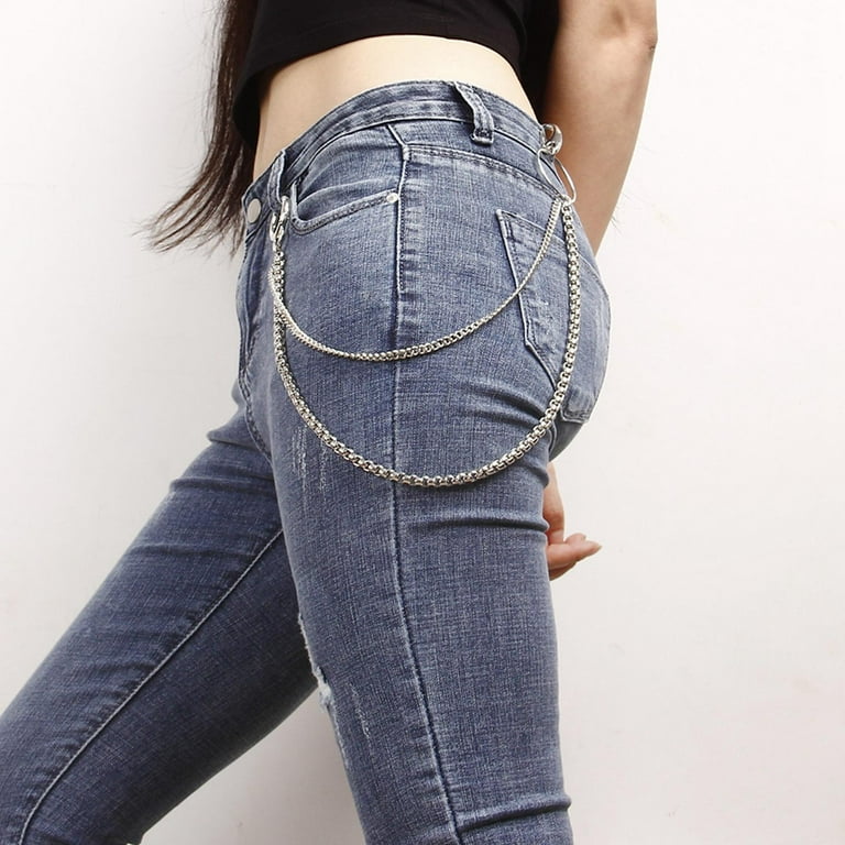Chain Belt Jeans Pants Chain Pocket Waist Chain Double Layer