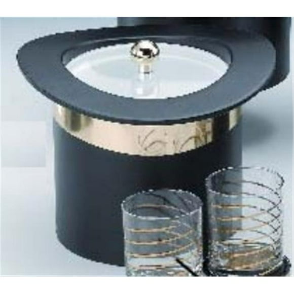 Kraftware 63475 Top Hats Black with Brass 3 Quart Ice Bucket with Band and Lucite Cover