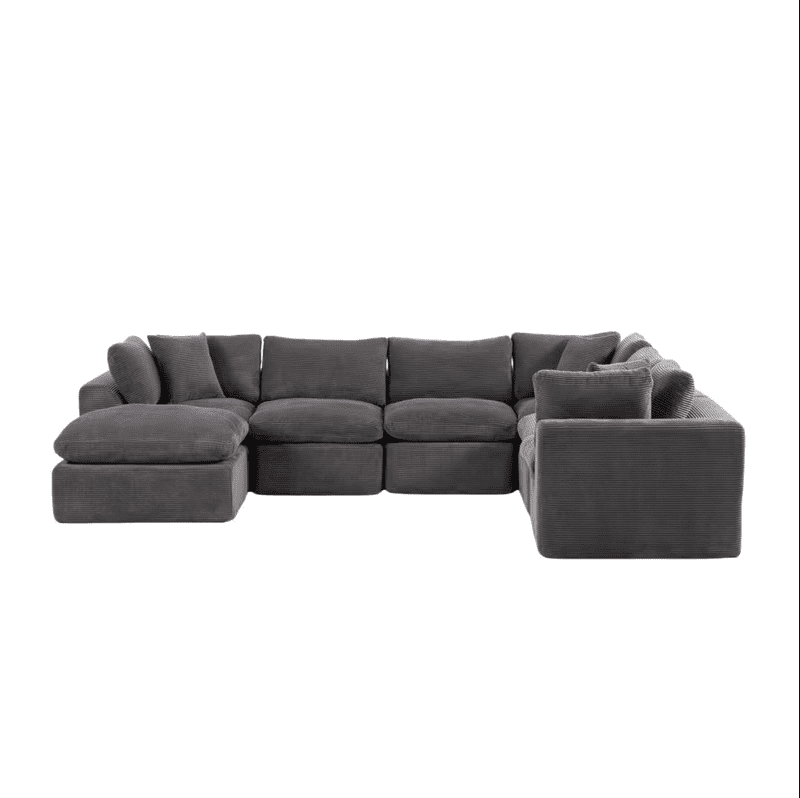 Oversized U-Shaped Sectional Sofa with Ottoman, 7-Seater Modular Chenille Cloud Couch, Deep Seat Frameless Sofa for Living Room, Apartment, Office